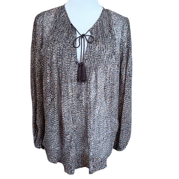 JOIE 100% Silk Blouse Top XS Sheer Snakeprint Tassels Tucks Dressy Career Layers - Picture 6 of 8
